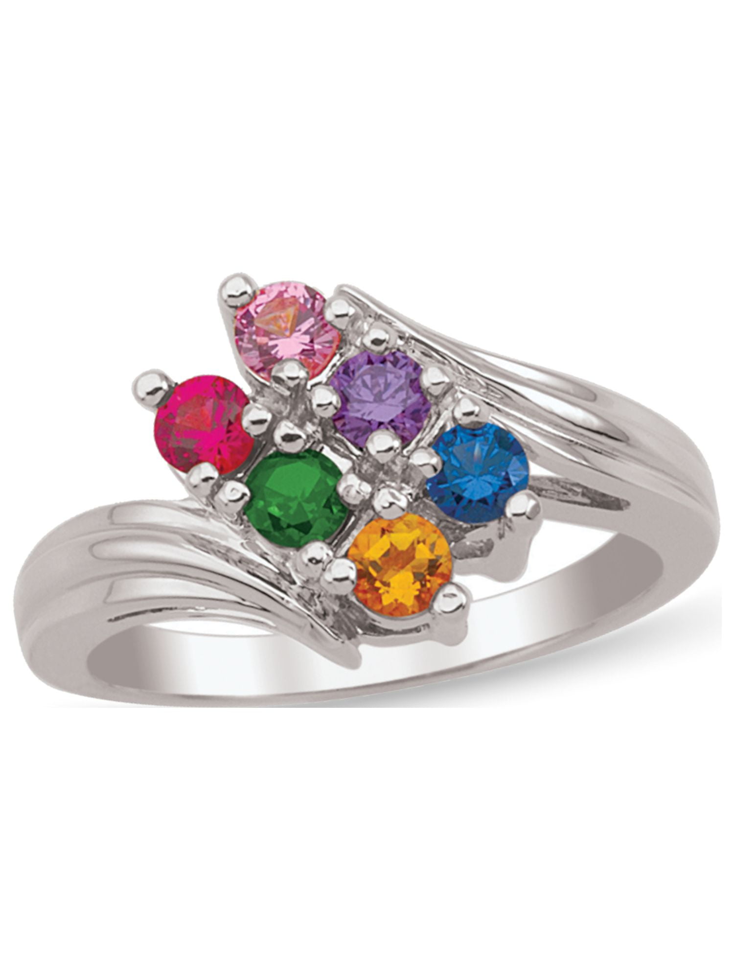 Personalized Bypass Birthstone Family Ring in Sterling Silver by Jewlster