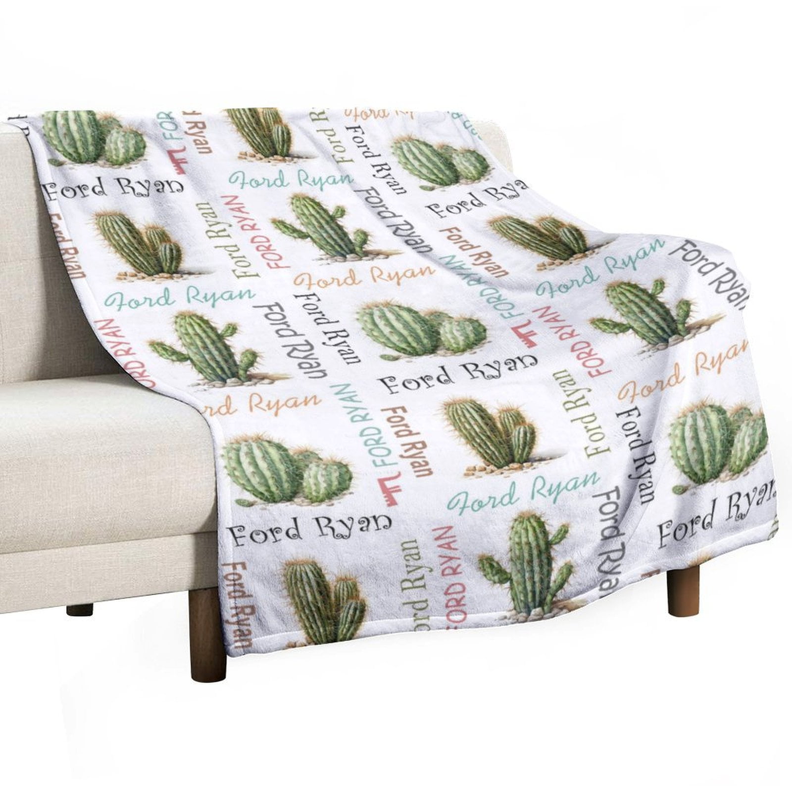 Personalized Cactus Baby Blanket Custom Monogrammed Receiving Blankets