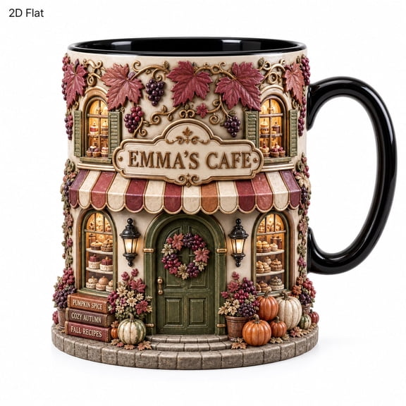 Personalized Café Shop Mug, Bakery Storefront Coffee Mug, Fall Bakery Storefront Mug, Custom Name Miniature Mug, Cozy Autumn Gift