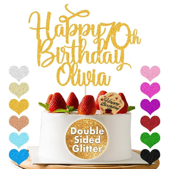 Personalized Cake Topper Happy Birthday Cake Toppers Birthday Cake Toppers Cake Decorations For Any Name Any Age 1st 13th 16th 18th 21st 30th 40th 50th 60th 70th(Gold)