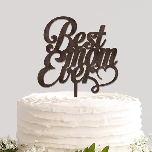 Personalized Cake Topper Pick Double Sided Rustic Wood Cake Insert Sign Best Mom Ever Dessert Party Cake Decoration for Mother's Birthday Theme Party Decoration Novelty Gift for Mom Mama