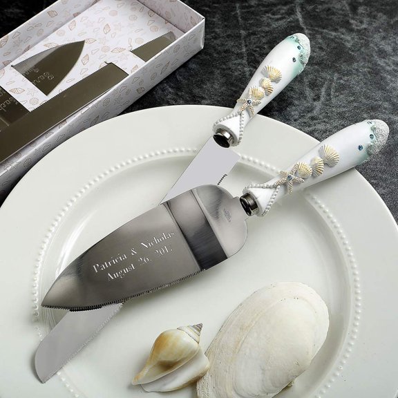 Personalized Cake and Server Set Custom Engraved Crystal-style Handles Celebration Keepsake