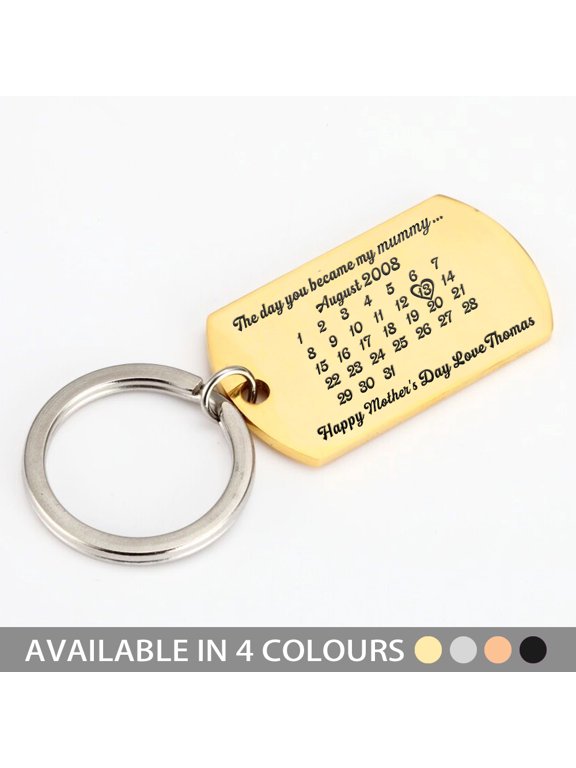 Personalized Calendar Keychain, Custom Date/Word Stainless Steel Keyring, Unique Gift for Him Her Birthday, Father's Day, Anniversary, Christmas