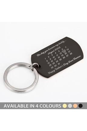 Personalized Calendar Keychain, Custom Date/Word Stainless Steel Keyring, Unique Gift for Him Her Birthday, Father's Day, Anniversary, Christmas