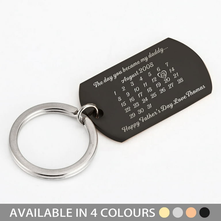 Personalized Calendar Keychain, Custom Date/Word Stainless Steel