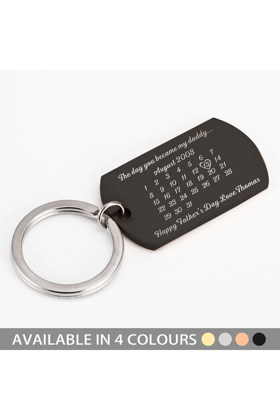 Personalized Calendar Keychain, Custom Date/Word Stainless Steel Keyring, Unique Gift for Him Her Birthday, Father's Day, Anniversary, Christmas