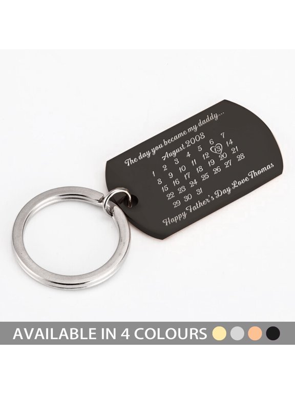 Personalized Calendar Keychain, Custom Date/Word Stainless Steel Keyring, Unique Gift for Him Her Birthday, Father's Day, Anniversary, Christmas