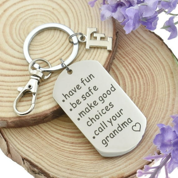 Personalized Call Your Grandma Keychain in Stainless Steel. Grandchild Birthday Gifts. New Driver