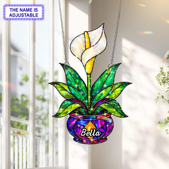 Personalized Calla Lily Acrylic Suncatcher, Custom Name 2D Flat Window Hanging Decor, Garden and Nature Lover Gift