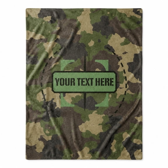 Personalized Camouflage Fleece Blanket, Custom Text Camo Throw Blanket, 280gsm Polyester Fleece, Multiple Sizes