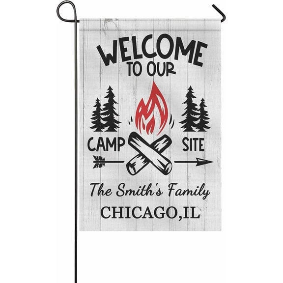 Personalized Camping Garden Flag 12x18 Double Sides, Custom Camper Garden Flag Welcome to Our Campsite House Flag Yard Banner Flag for Seasonal Summer Outside House Flower Pot Flag Small Welcome