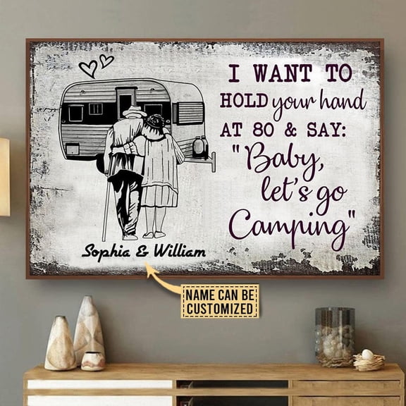 Personalized Camping Sketch Poster Hold Your Hand Customized Poster Camper Gift Camping Print Housewarming Gift Happy Camper Poster 11 x 17 Inch Poster