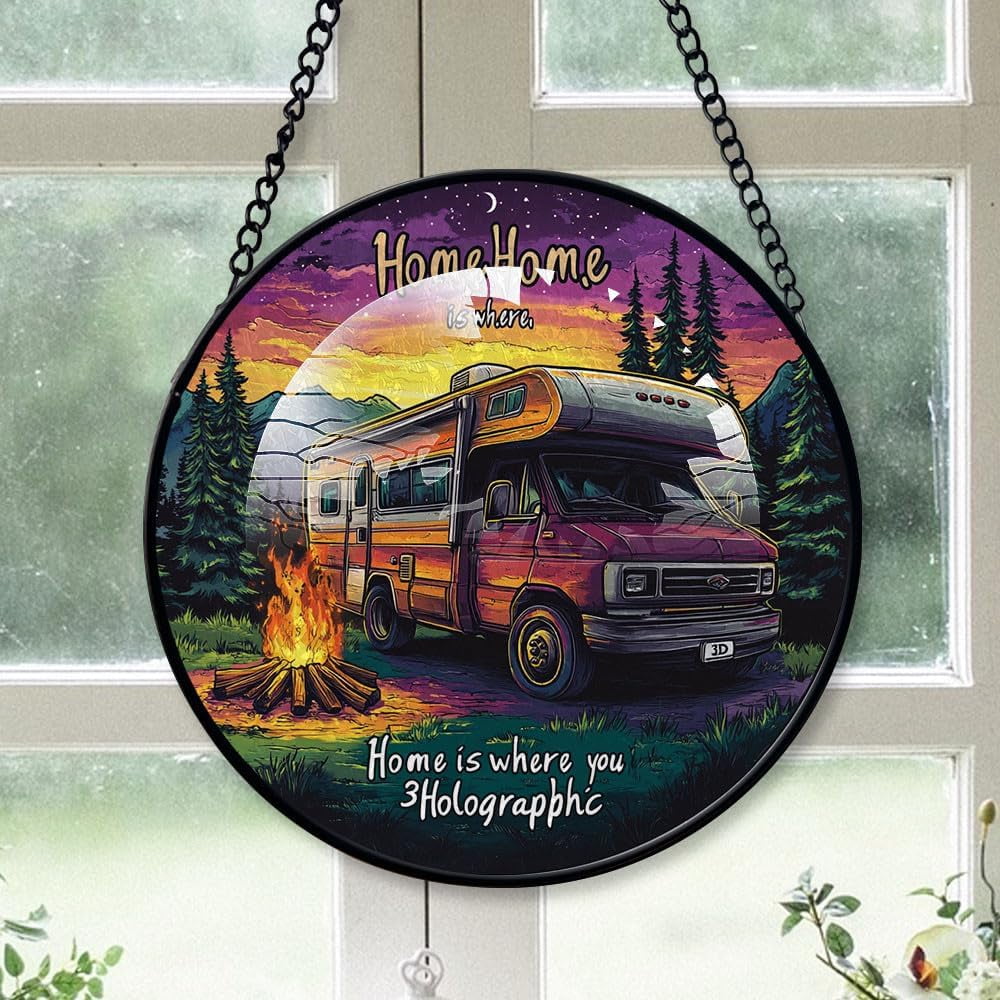 Personalized Camping Stained Glass Suncatcher Artistic Window Hanging ...
