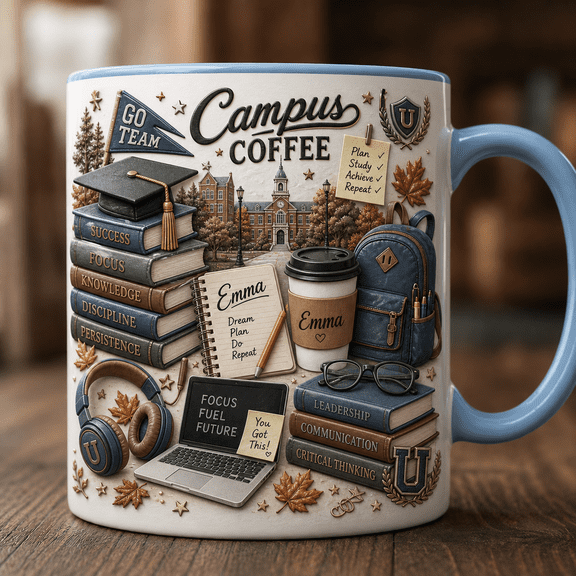 Personalized Campus Ceramic Coffee Mugs Custom Name Gift for College Students 11 oz 15 oz