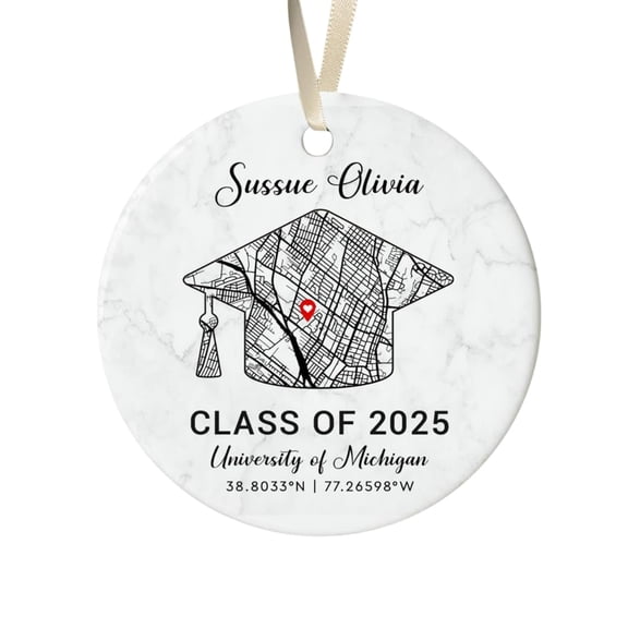Personalized Campus Map Crystal Ornament, Custom University Graduation Gift, Class of 2025 Engraved Ornament, Custom College Keepsake, Graduation Christmas Decoration for Her Him