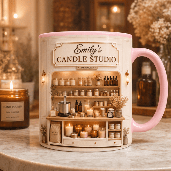 Personalized Candle Maker Ceramic Mugs, Custom Name Candle Studio Gift