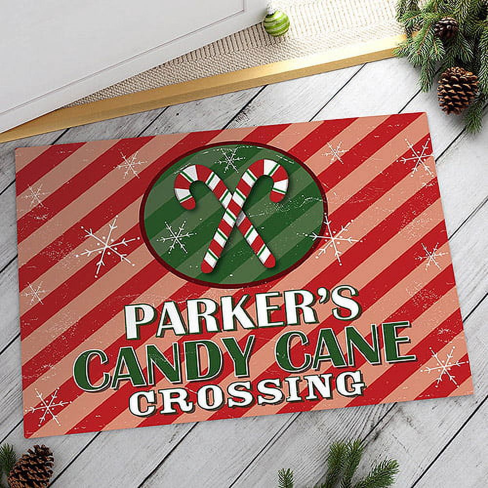 Personalized Candy Cane Crossing Doormat