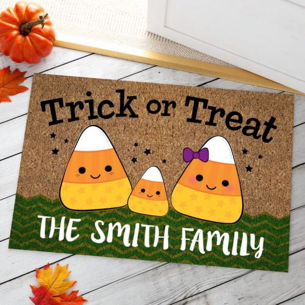 Personalized Candy Corn Family of Three Doormat