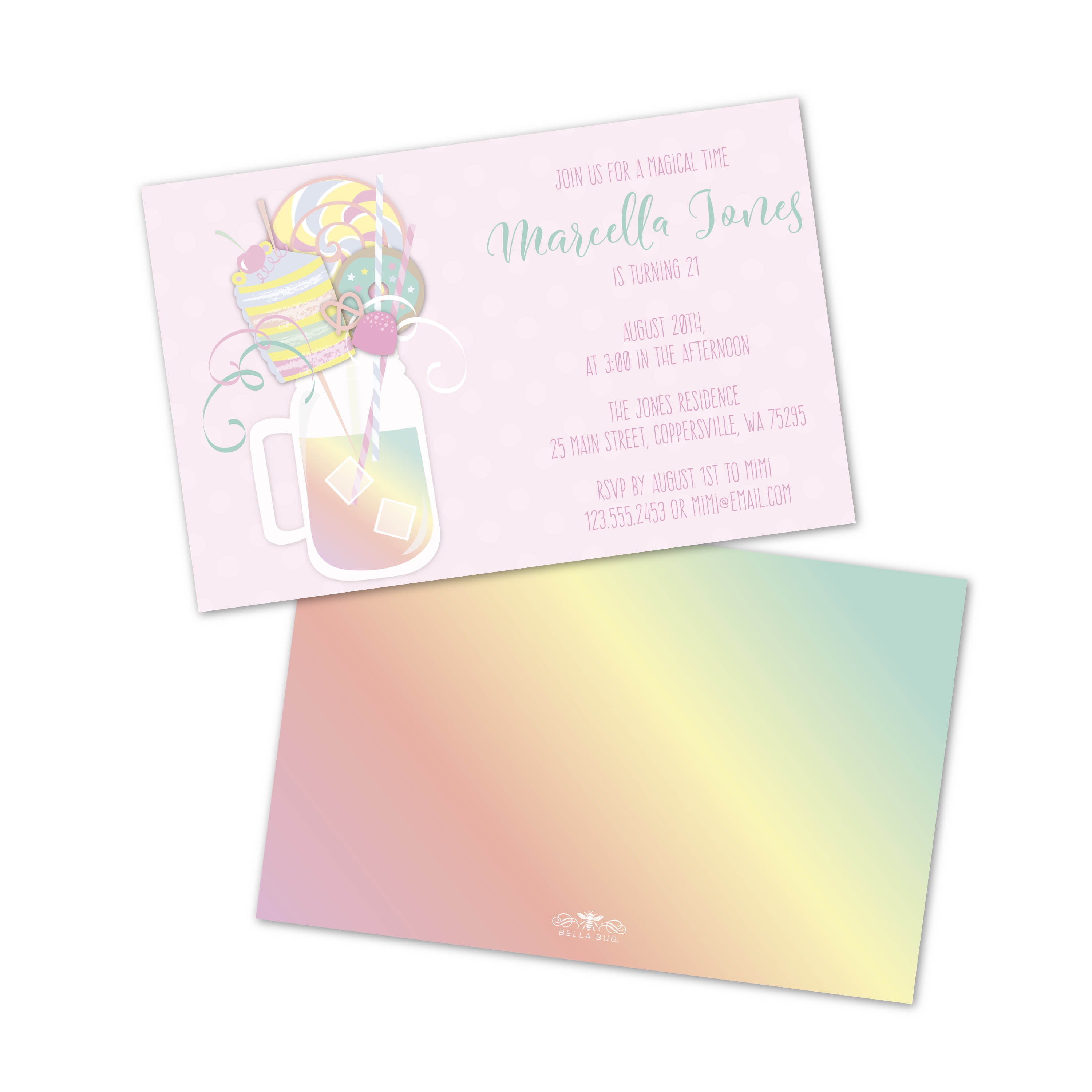 Personalized Candy and Cake Mason Jar Birthday Party Invitations