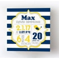 thumbnail image 1 of Personalized Canvas Birth Announcement Nursery Decor Gift, Lovebird Design, Custom Name, Date, Weight & Length, Unique Boys & Girls Baby Shower Wall Art Presents, Color Navy # 1, Size - 16x16, 1 of 5