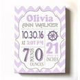 thumbnail image 1 of Personalized Canvas Birth Announcement Nursery Decor Gift, Nautical Design, Custom Name, Date, Weight & Length, Unique Boys & Girls Baby Shower Wall Art Presents, Color Lilac # 1 , Size - 16X20, 1 of 4