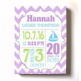 thumbnail image 1 of Personalized Canvas Birth Announcement Nursery Decor Gift, Sailboat Design, Custom Name, Date, Weight & Length, Unique Boys & Girls Baby Shower Wall Art Presents, Color Lilac # 2, Size - 24X30, 1 of 5