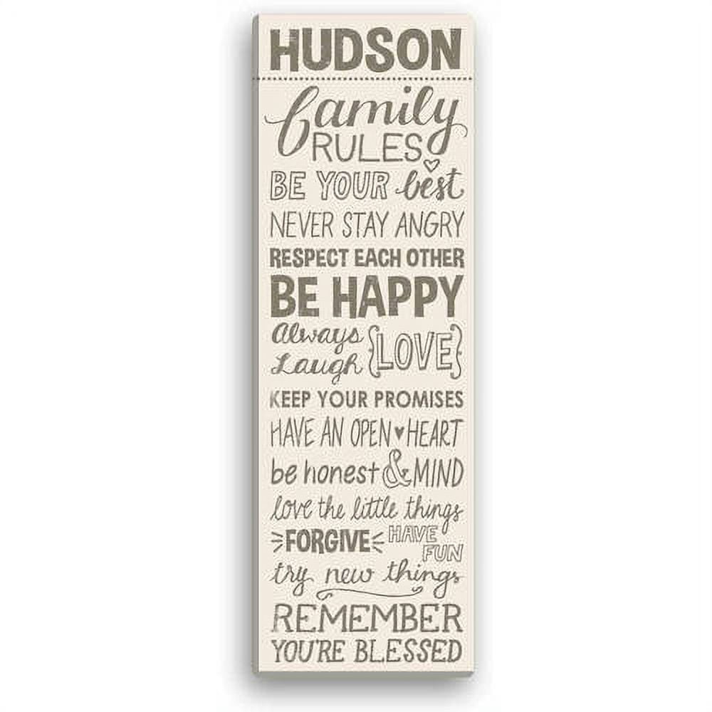 Personalized Canvas - Family Rules 9" x 27" Available In Multiple Colors