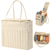 Personalized Canvas Yarn Storage Bag Large Crochet Knitting Organizer with Multiple Pockets Yarn Holes Gifts for Crochet Lovers