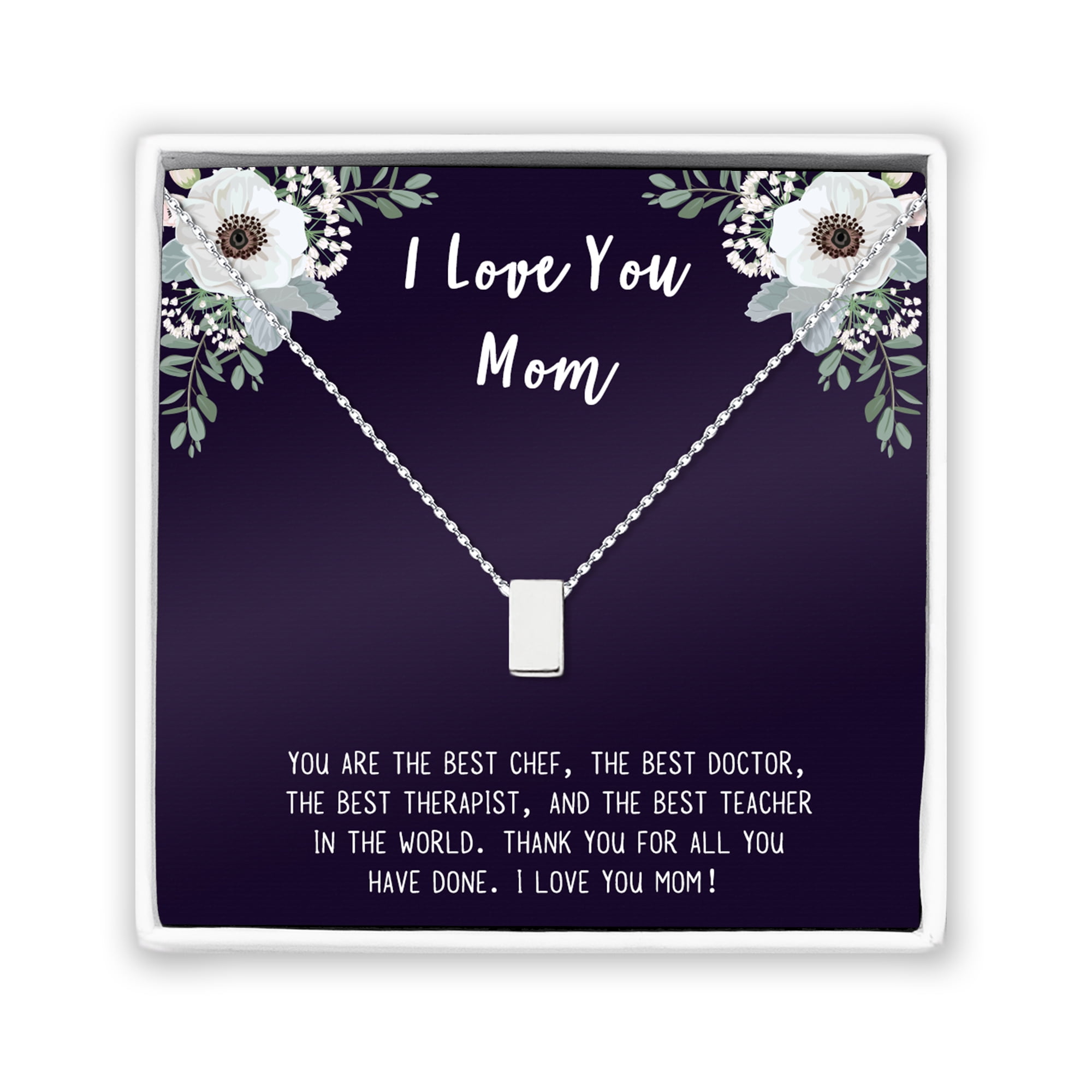 Personalized Card for Mother's Day Necklace, Mother's Day Card with Infinity Necklace, Custom Jewelry with Card for Mom, Daughter's Gift to Mom Card Necklace [Silver Cube, Personalized Card]