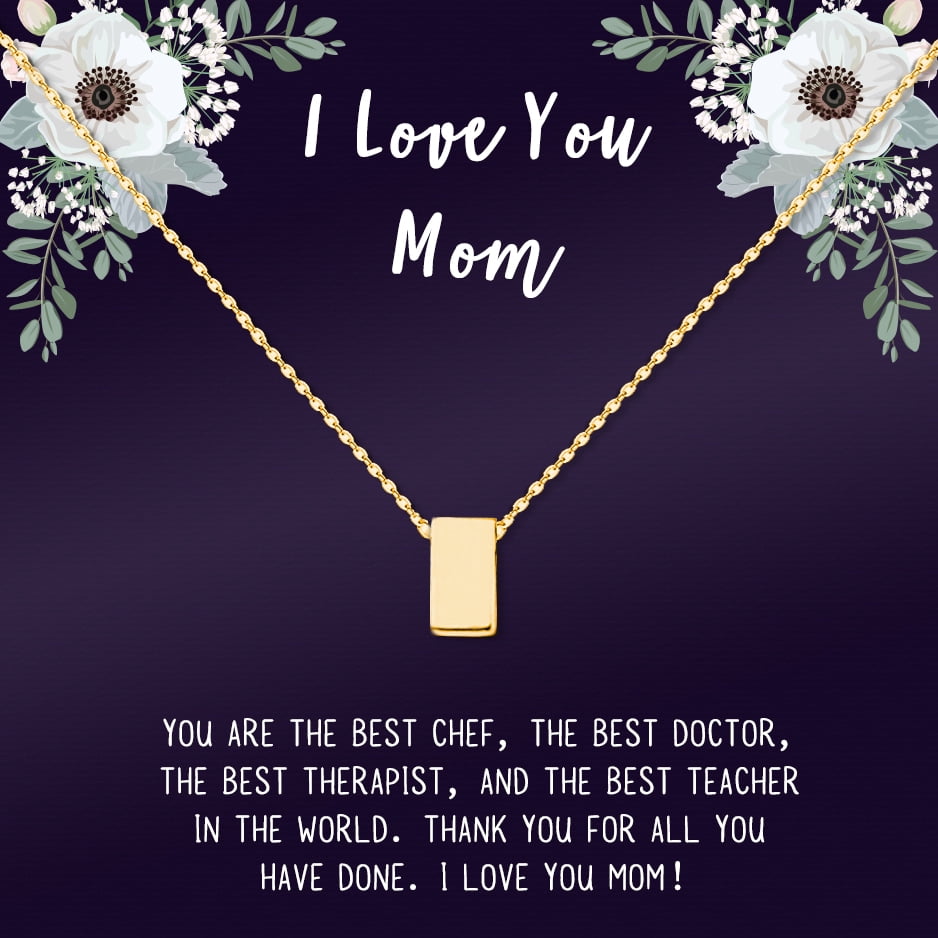 Personalized Card for Mother's Day Necklace, Mother's Day Card with Infinity Necklace, Custom Jewelry with Card for Mom, Daughter's Gift to Mom Card Necklace [Gold Cube, Personalized Card]