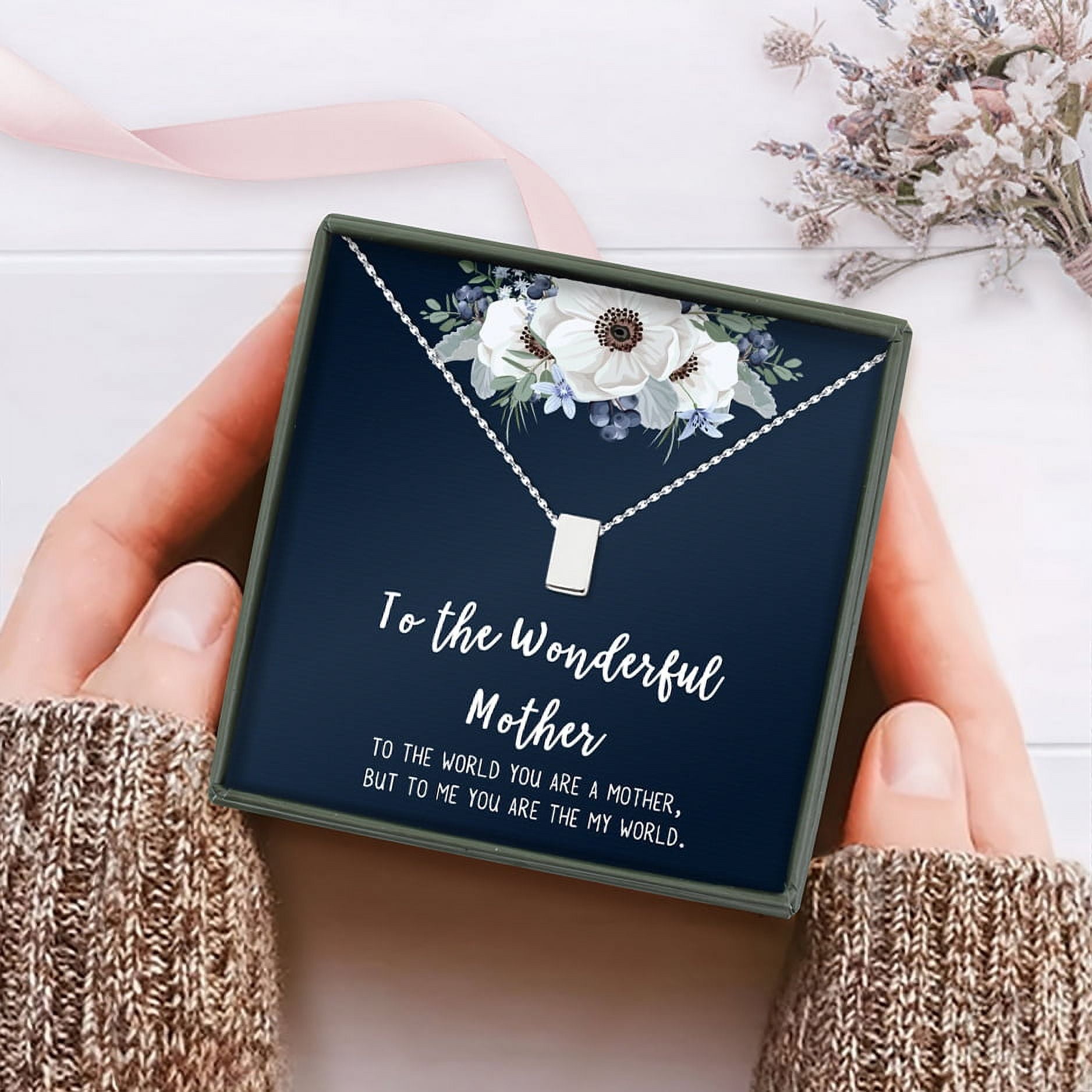 Personalized Card and Necklace Gift for Mom, Custom Card for Mother's Day and Necklace, Gift for Mom, Gift for Her Necklace and Custom Card [Gold Cube, Personalized Card]