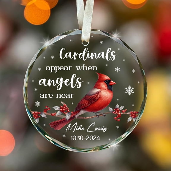Personalized Cardinal Glass Ornament - Red Bird Memorial Christmas Decoration - Holiday Keepsake for Loved Ones - Heaven Tree Ornament Gift with Custom Name and Year