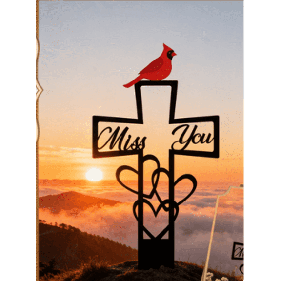 Personalized Cardinal Grave Plaque 11.8 Inch Weatherproof Metal Outdoor Stake