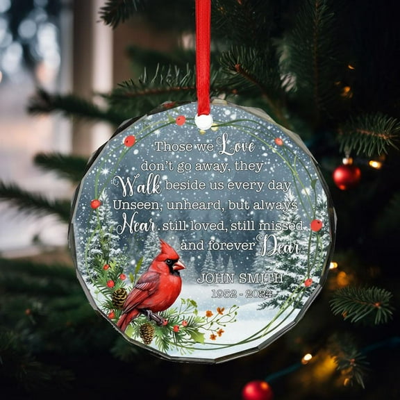 Personalized Cardinal Memorial Glass Christmas Ornament 2025 In Loving Memory Remembrance, Custom Name & Dates, Sympathy Gift, Holiday Tree Keepsake