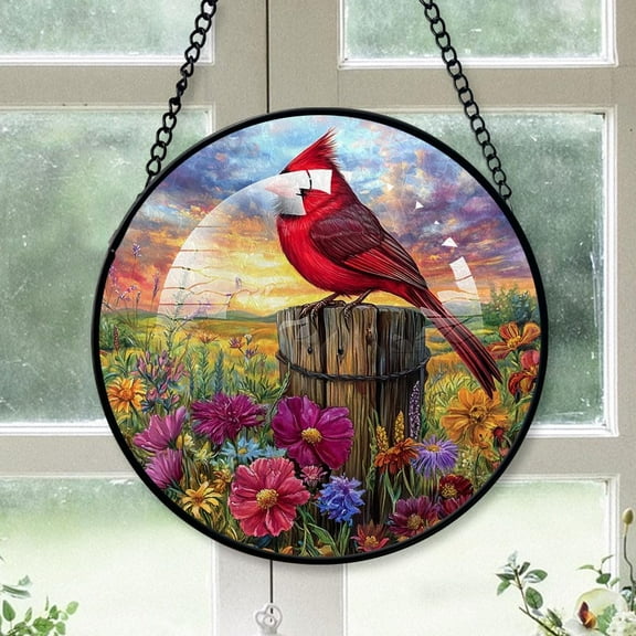 Personalized Cardinal Stained Glass Suncatcher Artistic Window Hanging, Cardinal Hand-Painted Glass Panel Wall Home Decor, Cardinal Garden Decor P6sRgQ