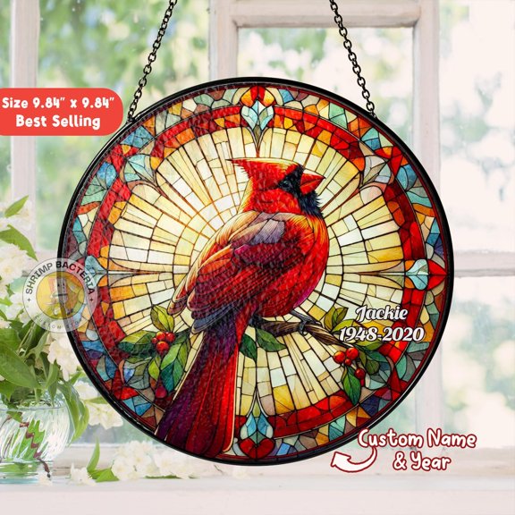 Personalized Cardinal Stained Glass Suncatcher, Memorial Grandma Sympathy Window Hanging, Grandma Loss Sympathy, Cardinal Sign from Heaven