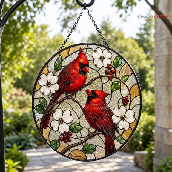 Personalized Cardinal Stained Glass Suncatcher - Red Bird Window Hanging Memorial Ornament, Sympathy Gift