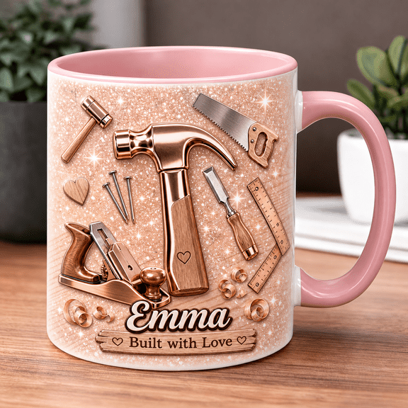 Personalized Carpenter Coffee Mug, Hammer Wood Tools Ceramic Cup Gift for Woodworkers