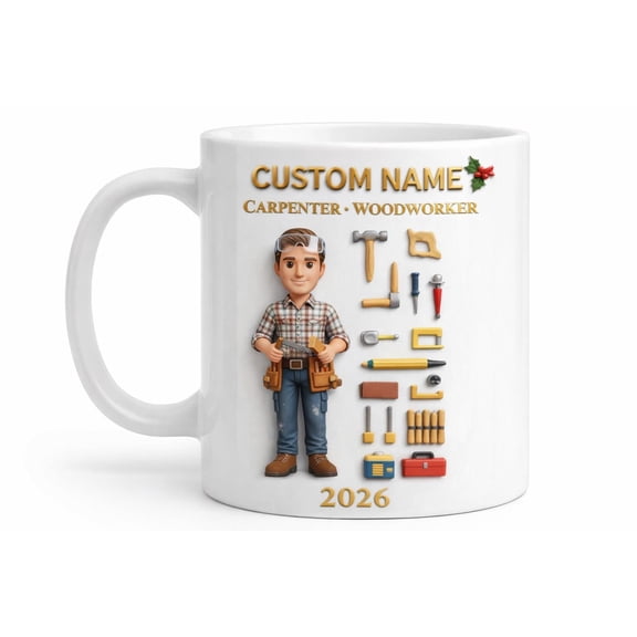 Personalized Carpenter Mug 3D Embossed Coffee Mug, Custom Woodworker Gift, Carpenter Christmas Mug, Tradesman Cup