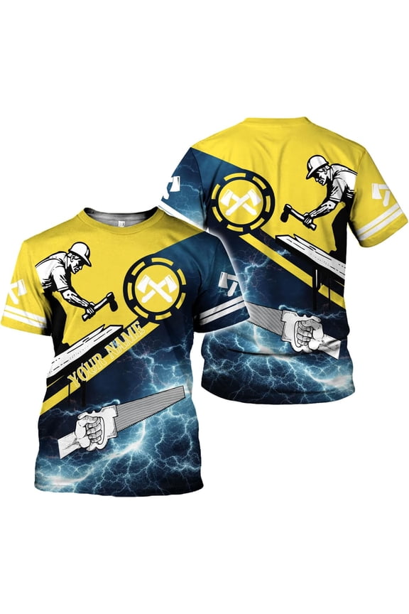 Personalized Carpenter Shirt Custom Carpenter Shirts Woodworking Carpentry Woodworker 3D T Shirts Tshirt for Men and Women (Yellow, L)