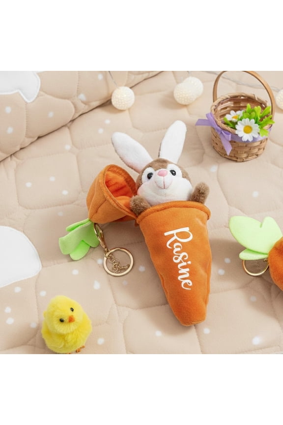 Personalized Carrot Bunny Keychain - Custom Reversible Easter Plush Accessory - Backpack Charm