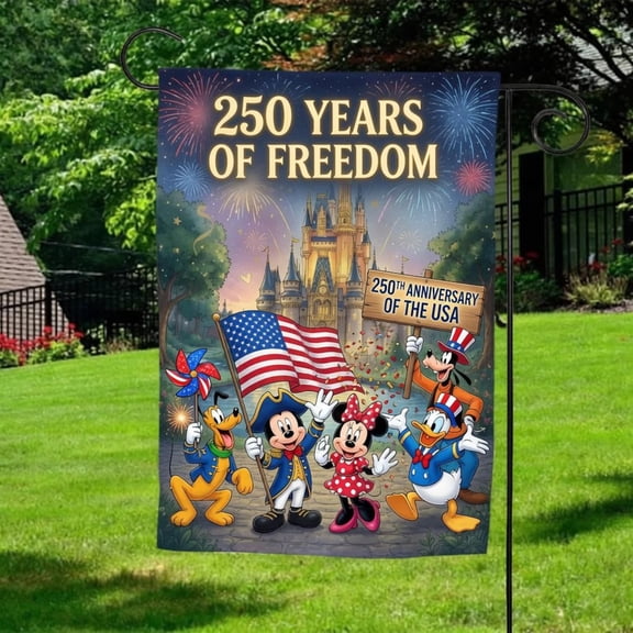 Personalized Cartoon Mouse And Bow Mouse Funny Pup Garden Flag, 250 Years of Freedom USA Flag, Custom Family Name 1776 - 2026 Yard Decor, 4th of July Gift