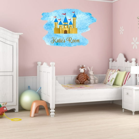 Personalized Cartoon Wall Decals for Kids Room - Shinny Gold Castle Girls Dream Girls Bedroom With Easy Installation Instructions Custom Name Sticker - Size: 40 In x 28 In