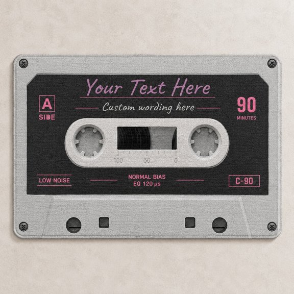Personalized Cassette Tape Doormat, Custom Text Floor Mat with Non-Slip Backing, 2 Sizes