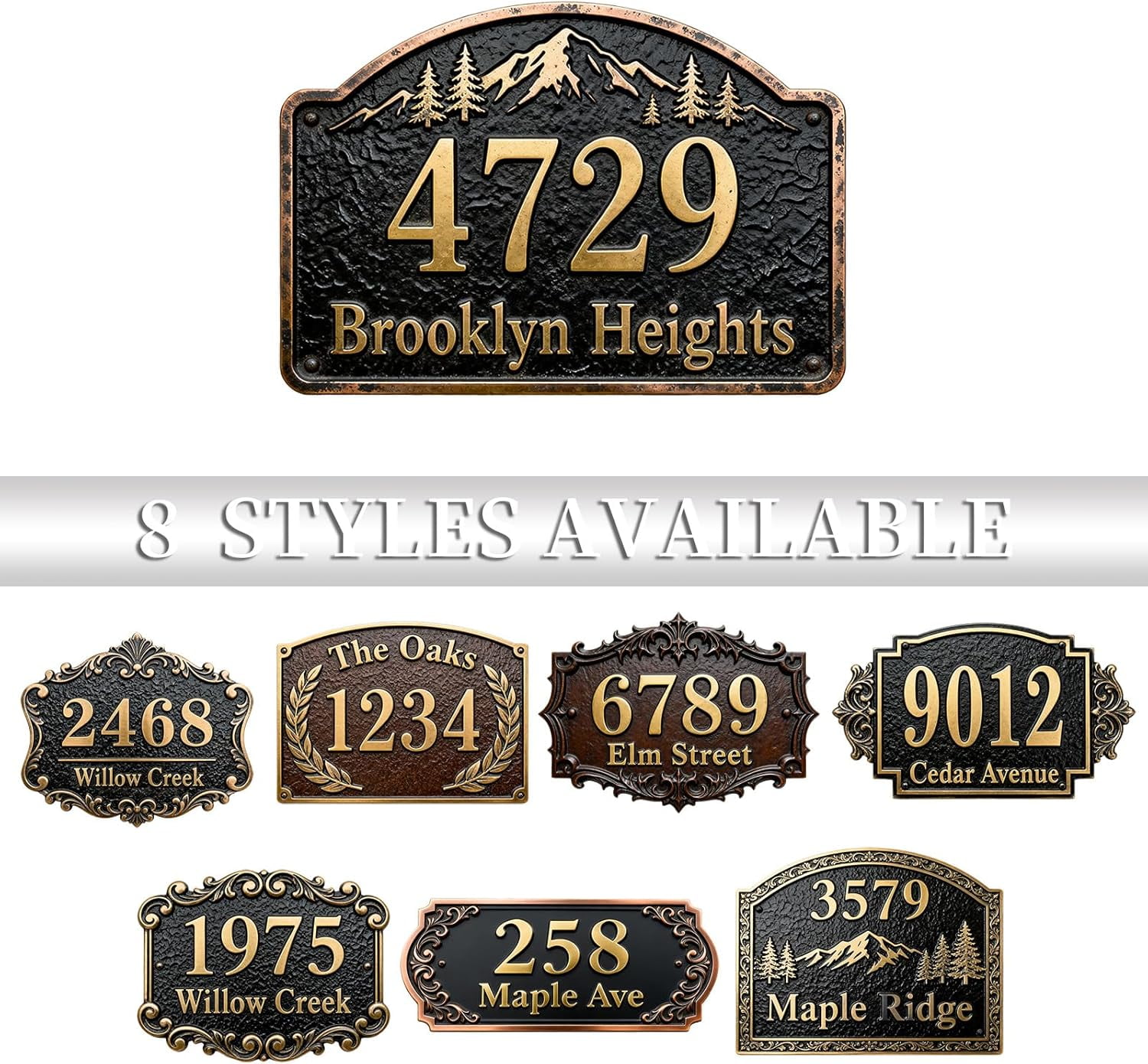 Personalized Cast Metal Address Plaque Vintage Custom House Number Sign Outside Street Mailbox Address Classic Wall Antique Brass Signs Durable Weather Resistant