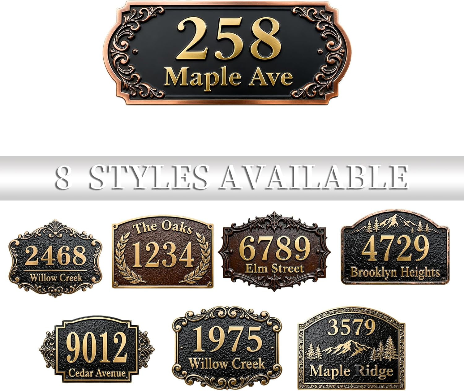 Personalized Cast Metal Address Plaque Vintage Custom House Number Sign Outside Street Mailbox Address Classic Wall Antique Brass Signs Durable Weather Resistant