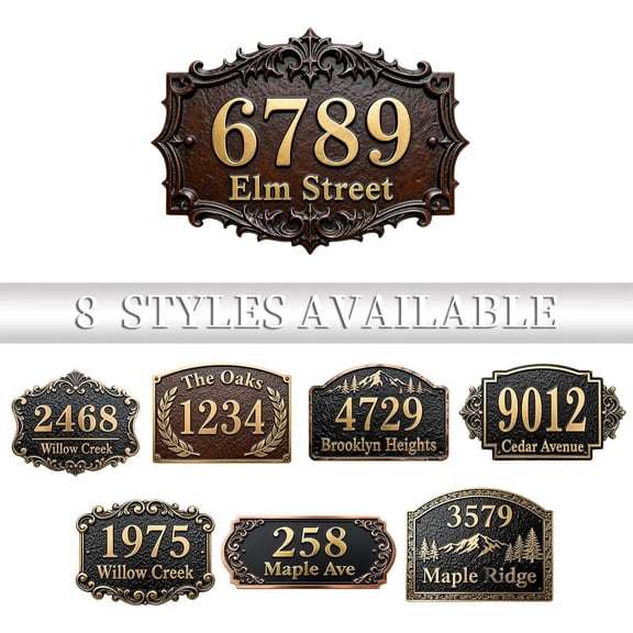 Personalized Cast Metal Address Plaque Vintage Custom House Number Sign Outside Street Mailbox Address Classic Wall Antique Brass Signs Durable Weather Resistant