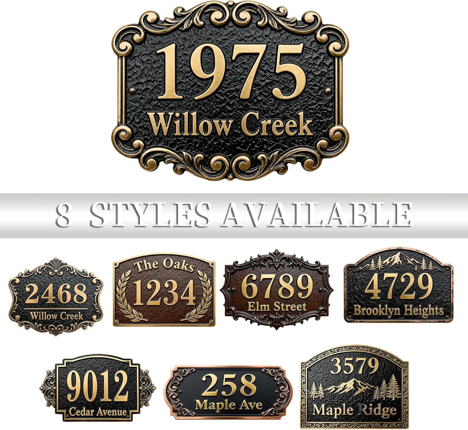Personalized Cast Metal Address Plaque Vintage Custom House Number Sign Outside Street Mailbox Address Classic Wall Antique Brass Signs Durable Weather Resistant