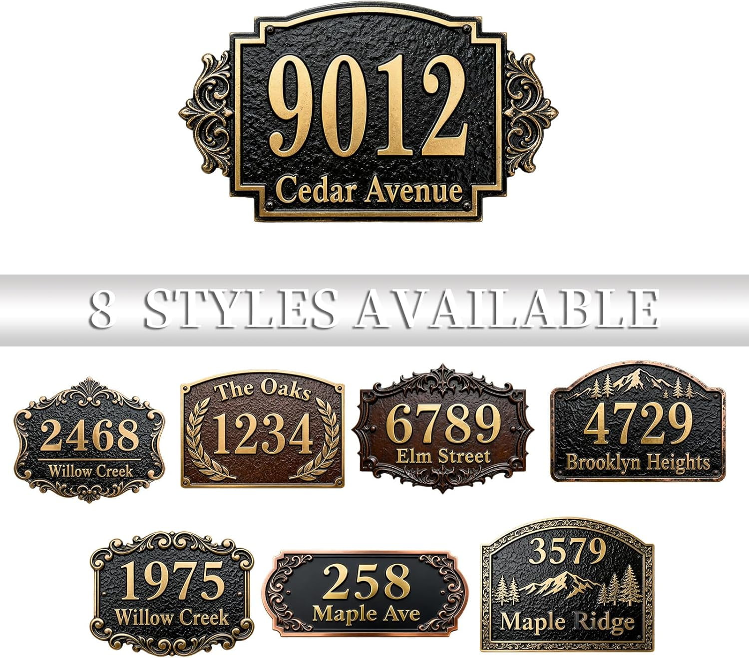 Personalized Cast Metal Address Plaque Vintage Custom House Number Sign Outside Street Mailbox Address Classic Wall Antique Brass Signs Durable Weather Resistant