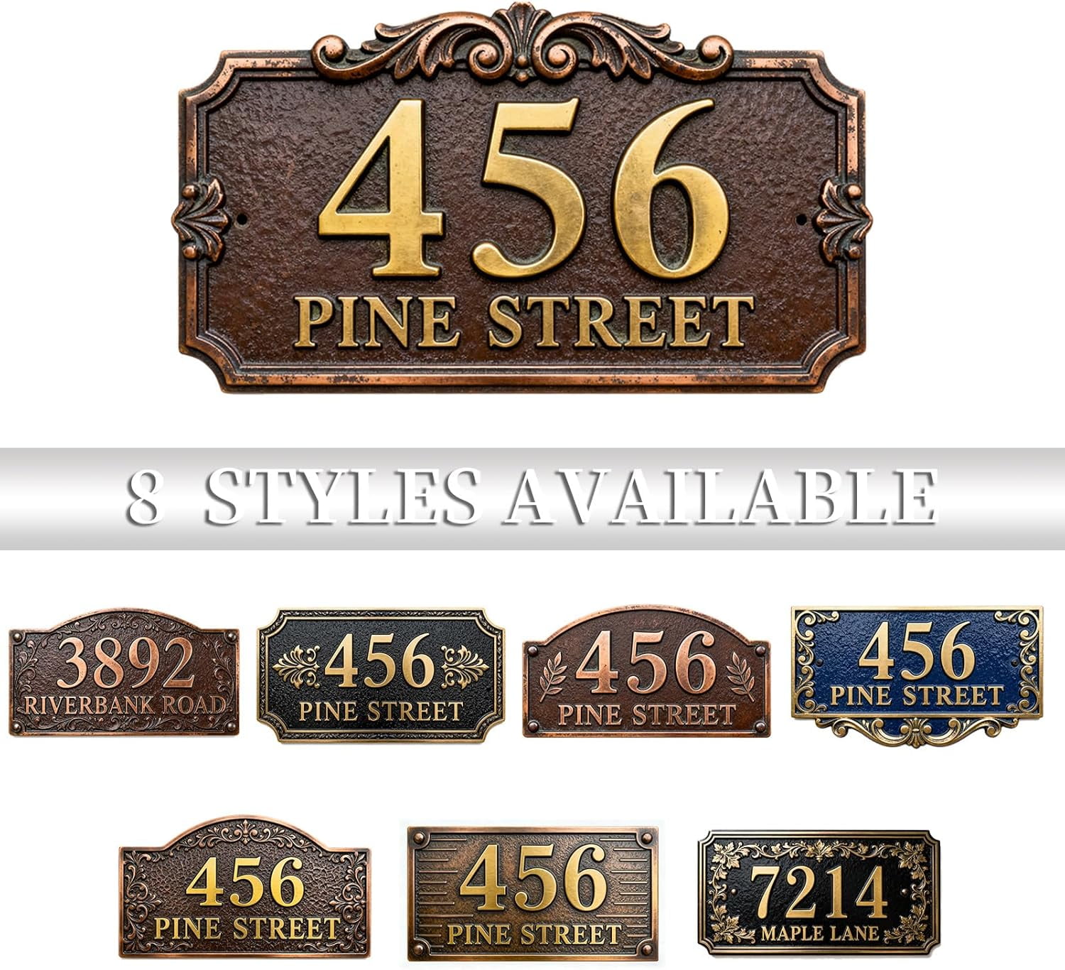 Personalized Cast Metal Address Plaque Vintage Custom House Number Sign Outside Street Mailbox Address Classic Wall Antique Brass Signs Durable Weather Resistant